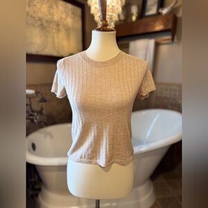 J. Crew Ribbed Beige Blouse cropped size small